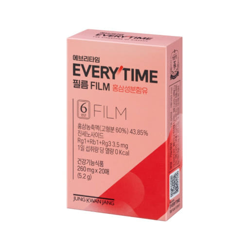 Jung Kwan Jang EveryTime Film — Pink-and-red EveryTime Film carton on white.
