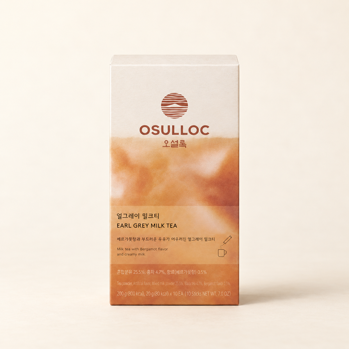 OSULLOC Earl Grey Milk Tea — Carton on a warm ivory background.