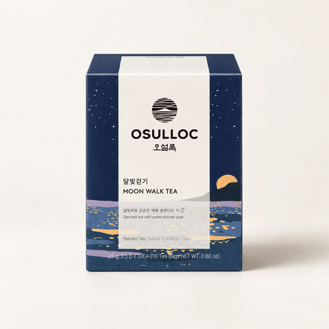 OSULLOC Moon Walk Tea, 10 tea bags in a navy carton on an ivory background.