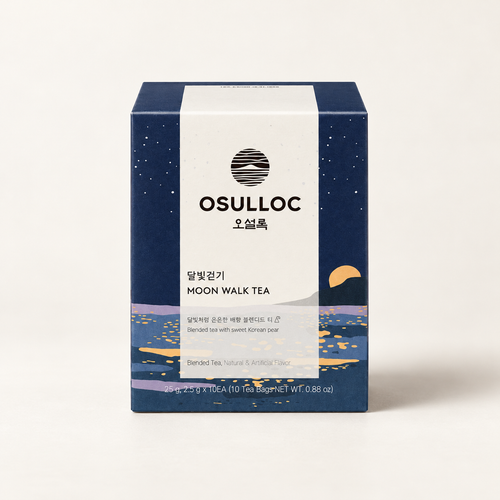 OSULLOC Moon Walk Tea, 10 tea bags in a navy carton on an ivory background.