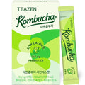 TEAZEN Kombucha Shine Muscat — Green kombucha box and individual stick with grape illustrations.