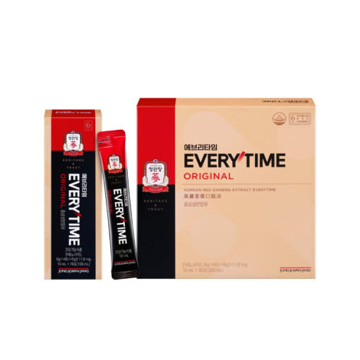 Jung Kwan Jang EveryTime — Peach-and-red EveryTime Original gift box, inner carton and stick.