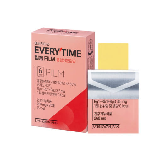 Jung Kwan Jang EveryTime Film — EveryTime Film carton beside an opened packet and yellow film.