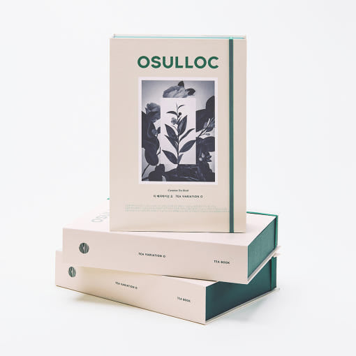 OSULLOC Tea Variation O Gift Set — Closed cream-and-green gift boxes stacked on white.